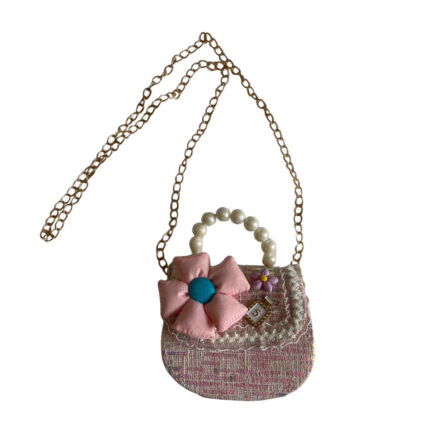 Rokassomiņa meitenei ar pērļu rokturi 