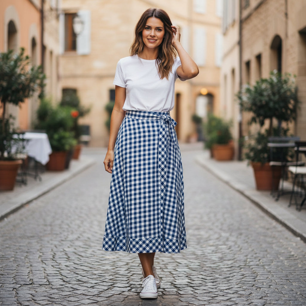 Gingham Linen Wrap Skirt, Ralph Lauren